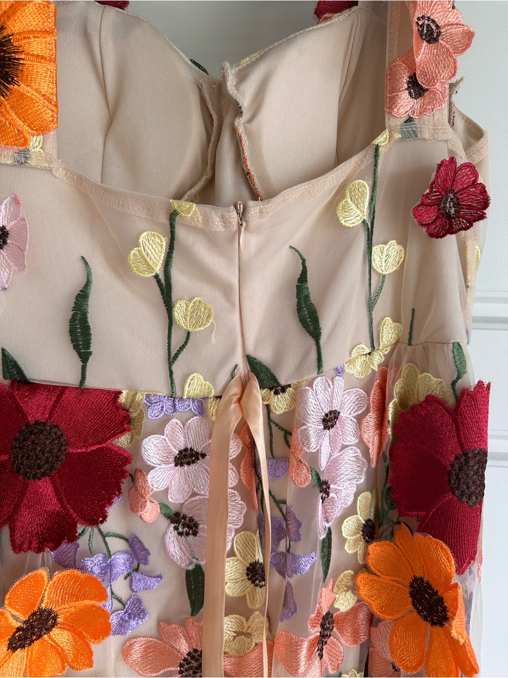 Floral Appliqué Mesh Maxi Dress - Multicolor - Picture 4 of 6